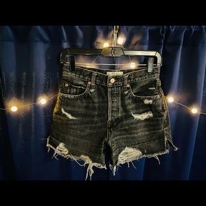 Free People High Waisted Black Jean Shorts with Fringe